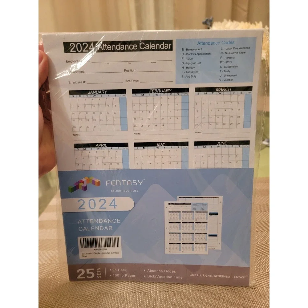 2024 School Class Attendance Calendar Log Pack Of 25 Sheets Absence Codes